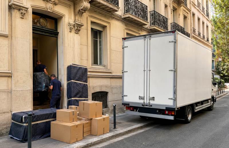 Mobilier emballé avant mise en stockage