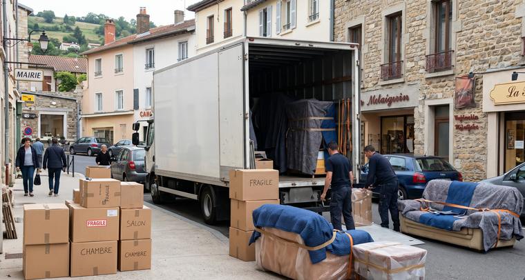 Monte-meuble déployé sur une façade