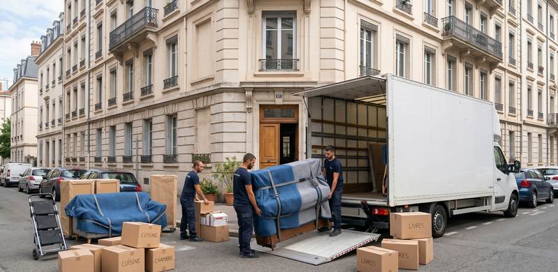 Chargement devant un immeuble de La Trinité