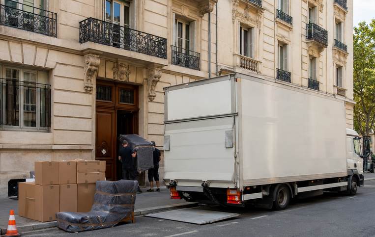 Monte-meuble déployé le long d’une façade